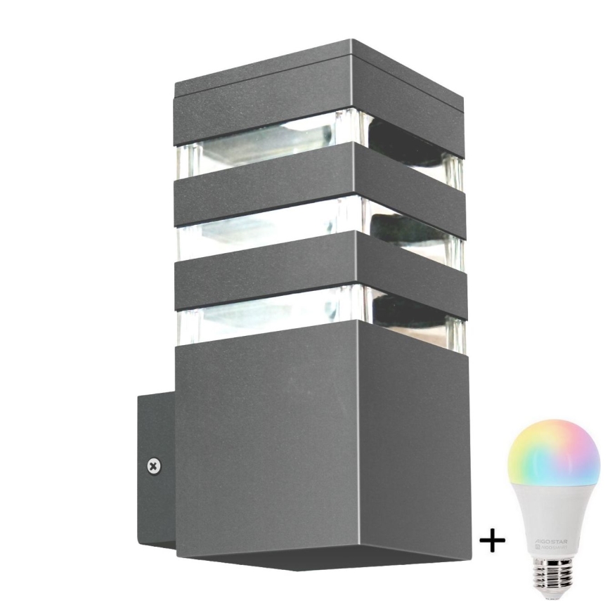 Aplique de parede exterior LED RGBW dimerizável TEKSAS 1xE27/12W/230V 2700-6500K Wi-Fi IP44 antracite