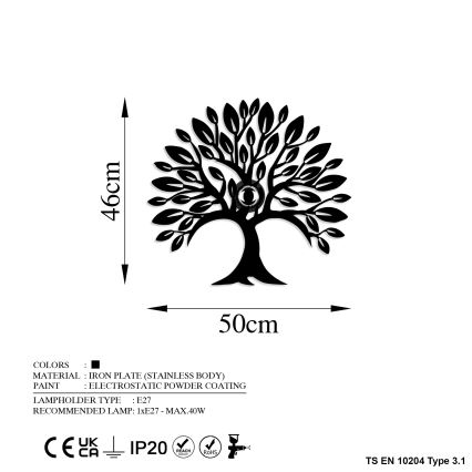 Aplique de parede HEART TREE 1xE27/40W/230V preto