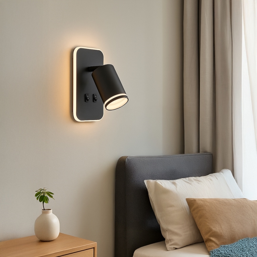 Aplique de parede LED spot PIPE 1xGU10/10W/230V + LED/6W preto