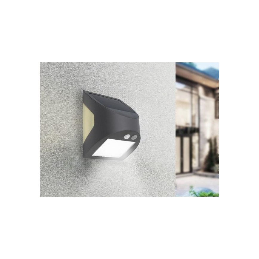 Aplique de parede solar LED com sensor LED/3W/3,7V 3000/4000K 1200 mAh IP54 antracite