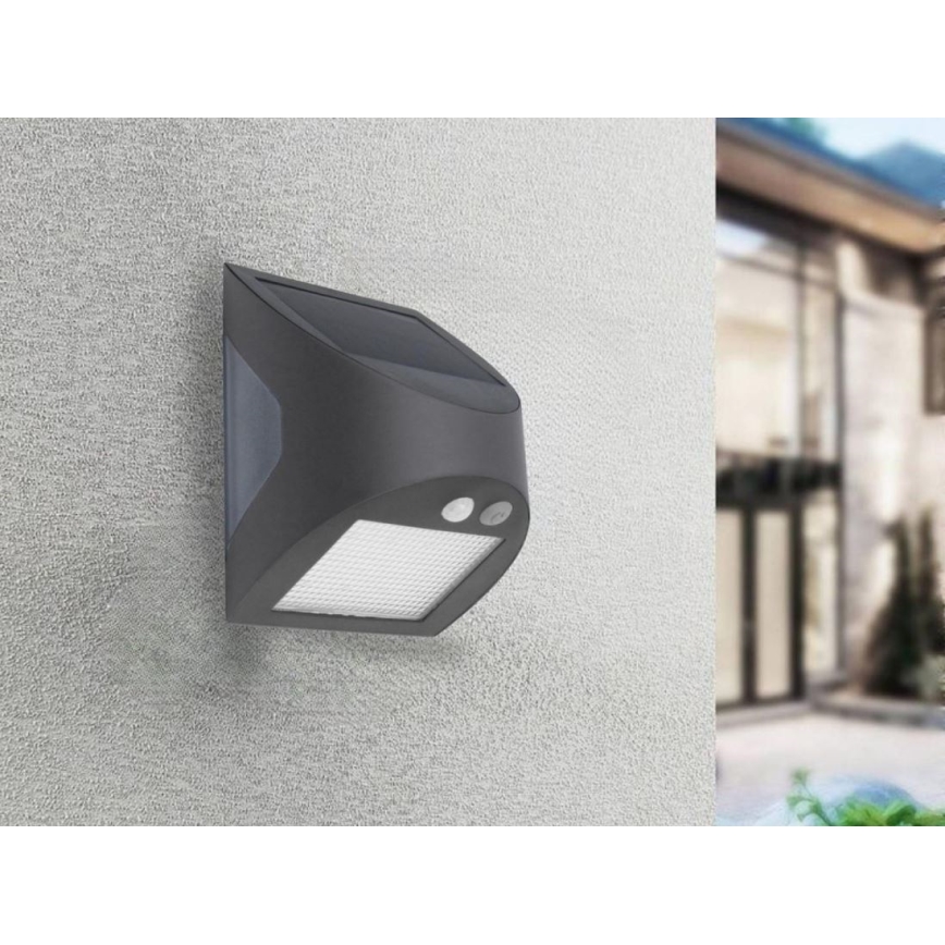 Aplique de parede solar LED com sensor LED/3W/3,7V 3000/4000K 1200 mAh IP54 antracite