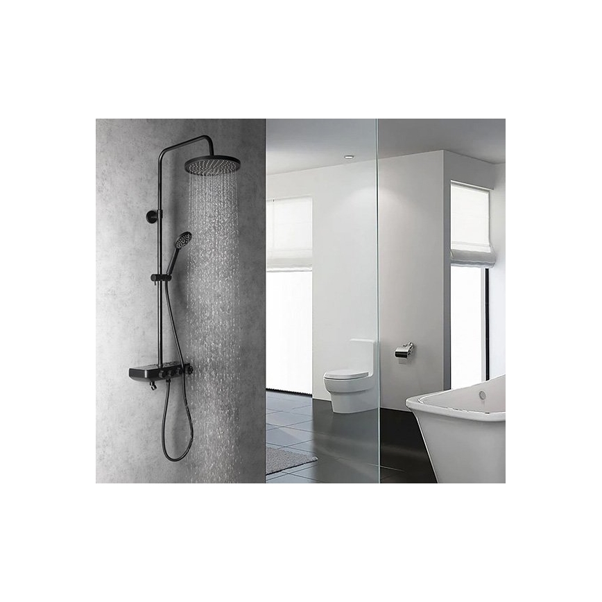 Aqualine - Conjunto de chuveiro com torneira e mini-torneira adicional FARRAO mate preto