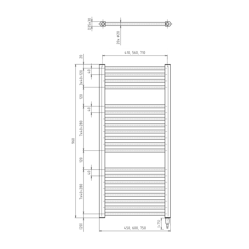 Aqualine - Radiador elétrico para casa de banho DIRECT-E 300W/230V 96 cm branco direito