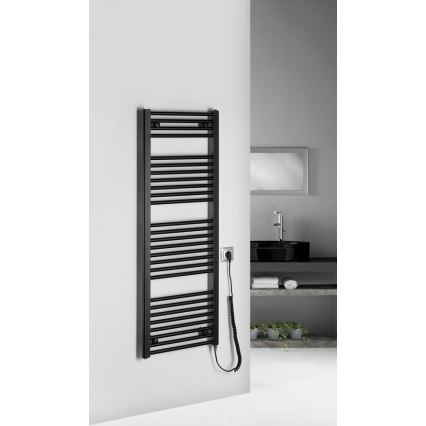 Aqualine - Radiador elétrico para casa de banho DIRECT-E 400W/230V 132 cm mate preto direito