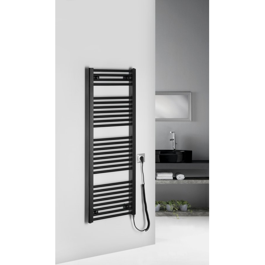 Aqualine - Radiador elétrico para casa de banho DIRECT-E 400W/230V 132 cm mate preto direito