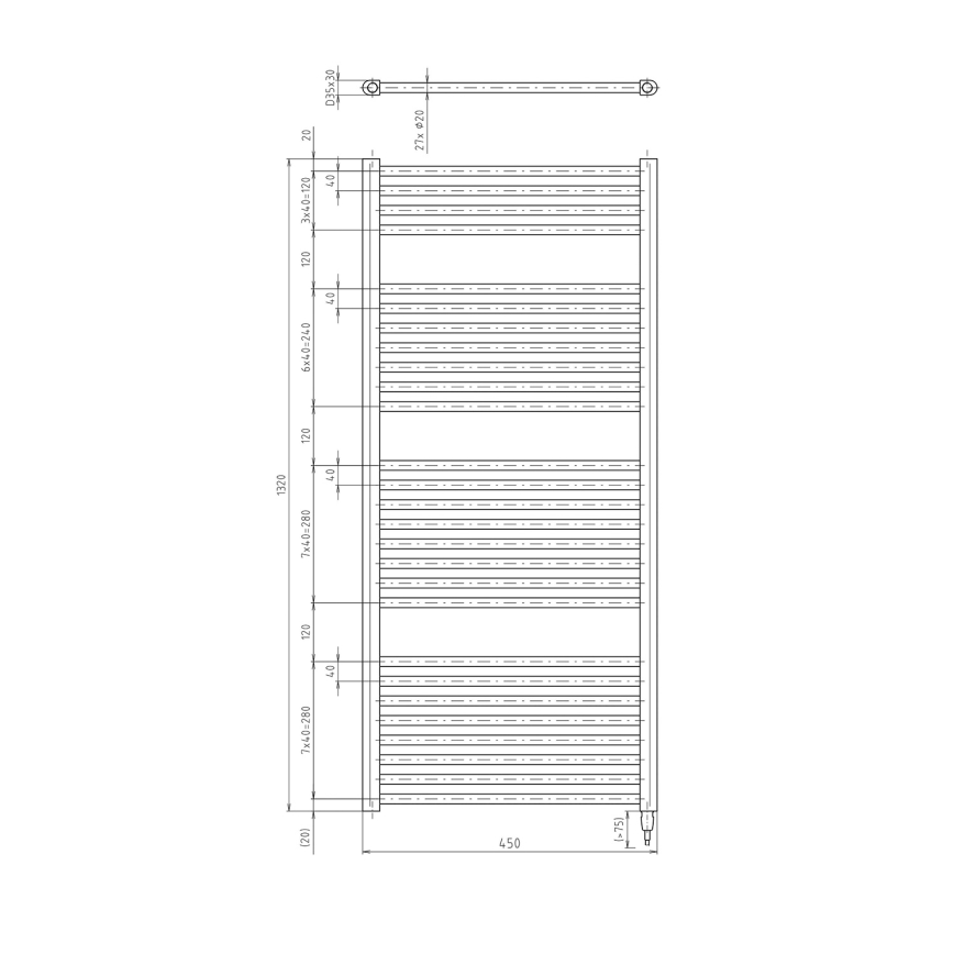 Aqualine - Radiador elétrico para casa de banho DIRECT-E 400W/230V 132 cm mate preto direito