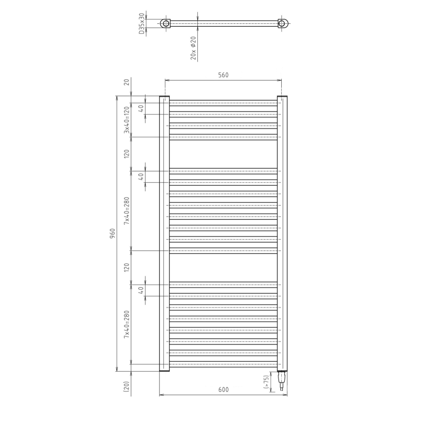 Aqualine - Radiador elétrico para casa de banho DIRECT-E 400W/230V 96 cm branco direito
