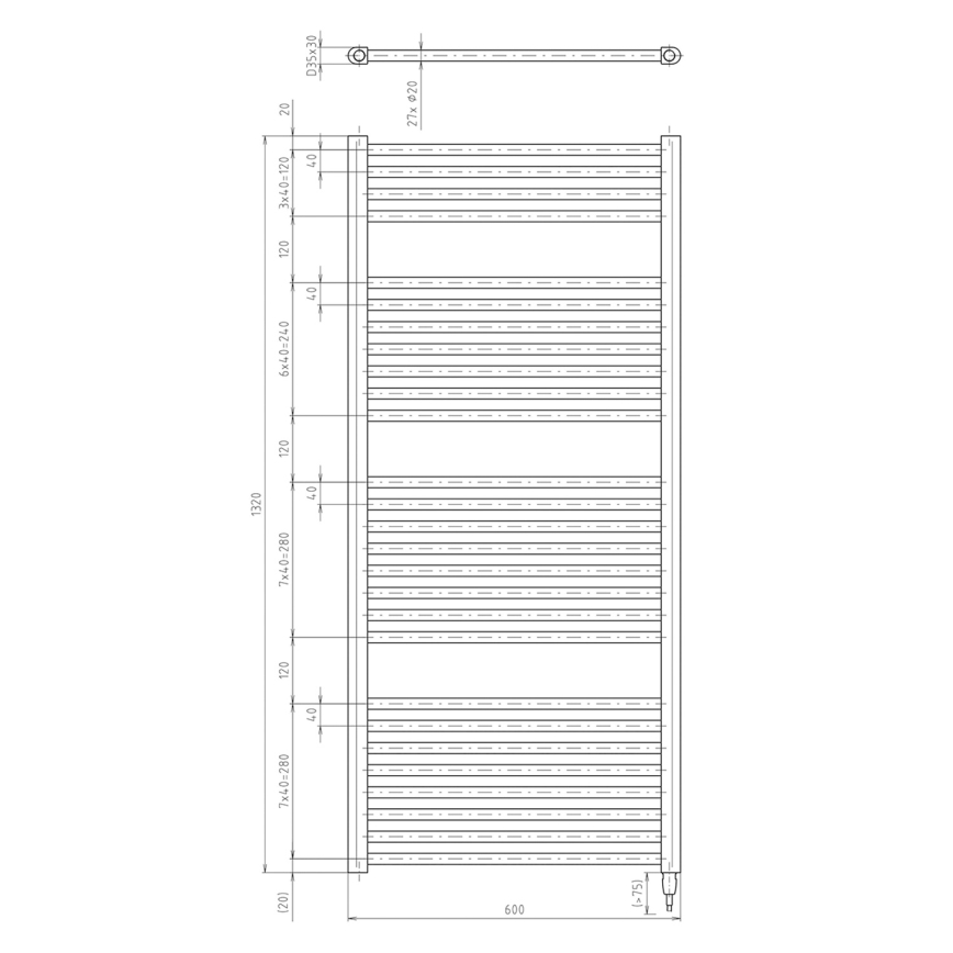 Aqualine - Radiador elétrico para casa de banho DIRECT-E 600W/230V 132 cm branco direito