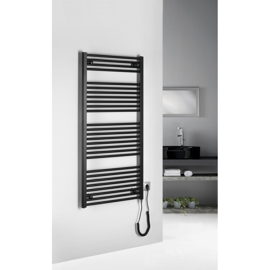 Aqualine - Radiador elétrico para casa de banho DIRECT-E 600W/230V 132 cm mate preto direito