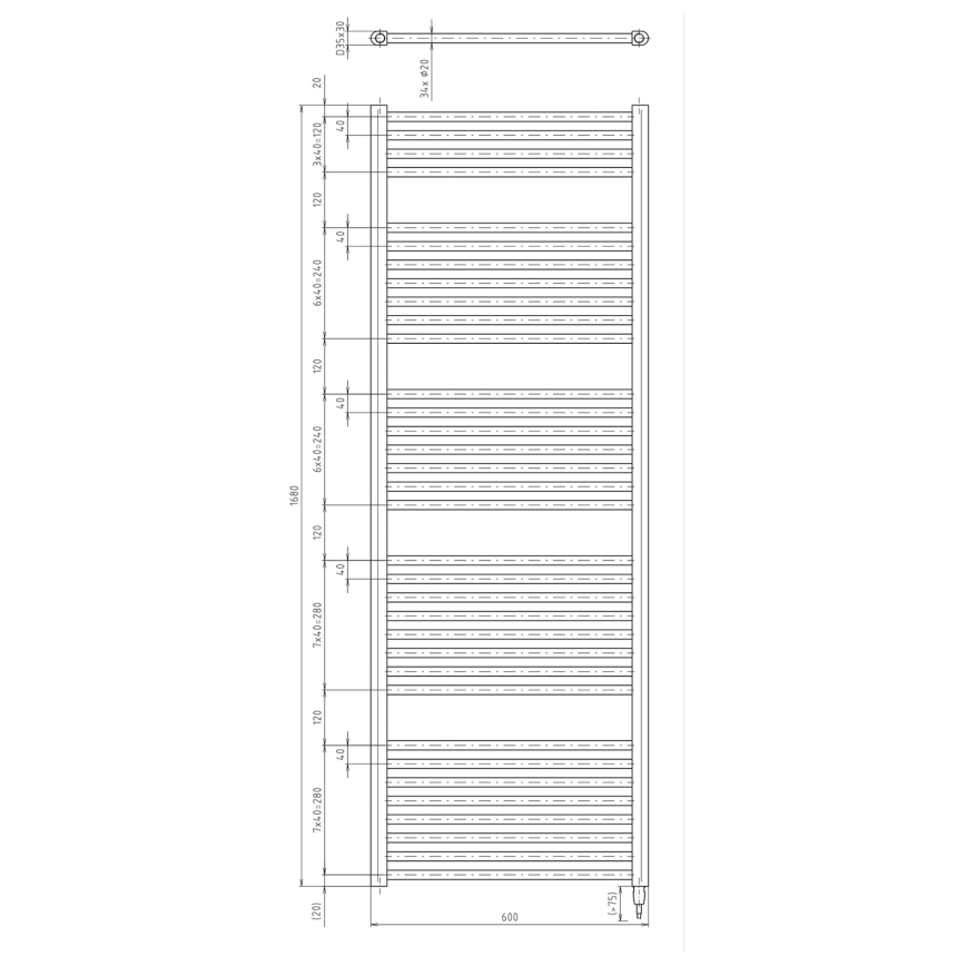 Aqualine - Radiador elétrico para casa de banho DIRECT-E 800W/230V 168 cm mate preto direito