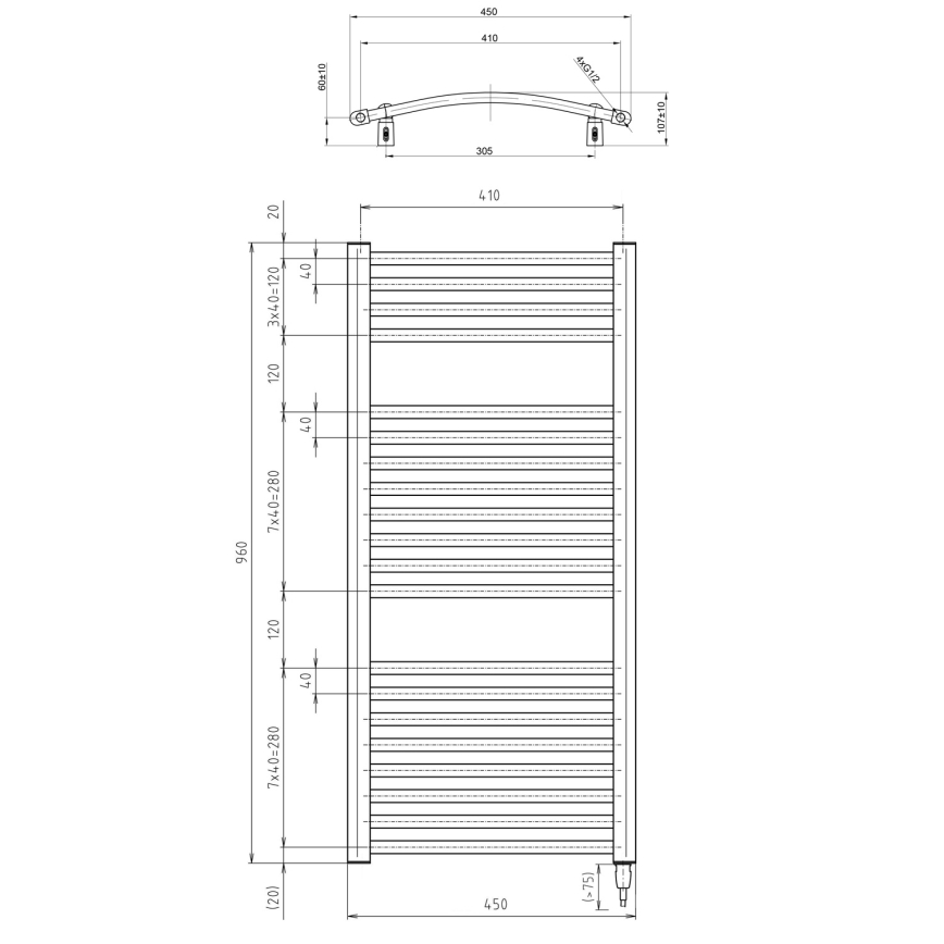 Aqualine - Radiador elétrico para casa de banho ORBIT-E 300W/230V 96 cm branco redondo