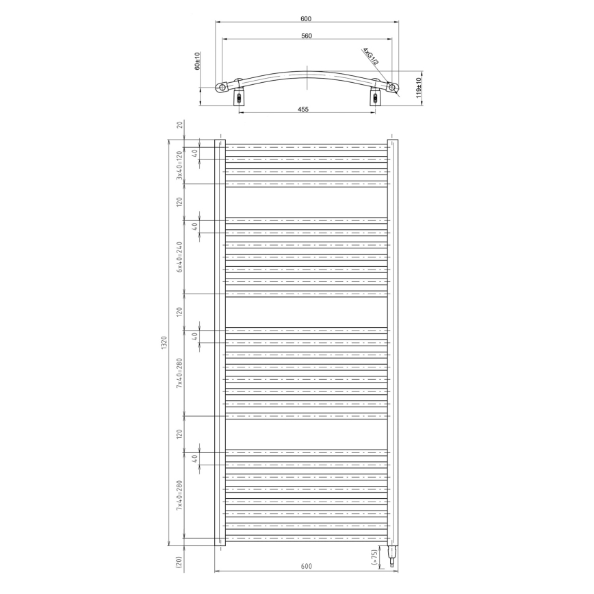 Aqualine - Radiador elétrico para casa de banho ORBIT-E 600W/230V 132 cm branco redondo