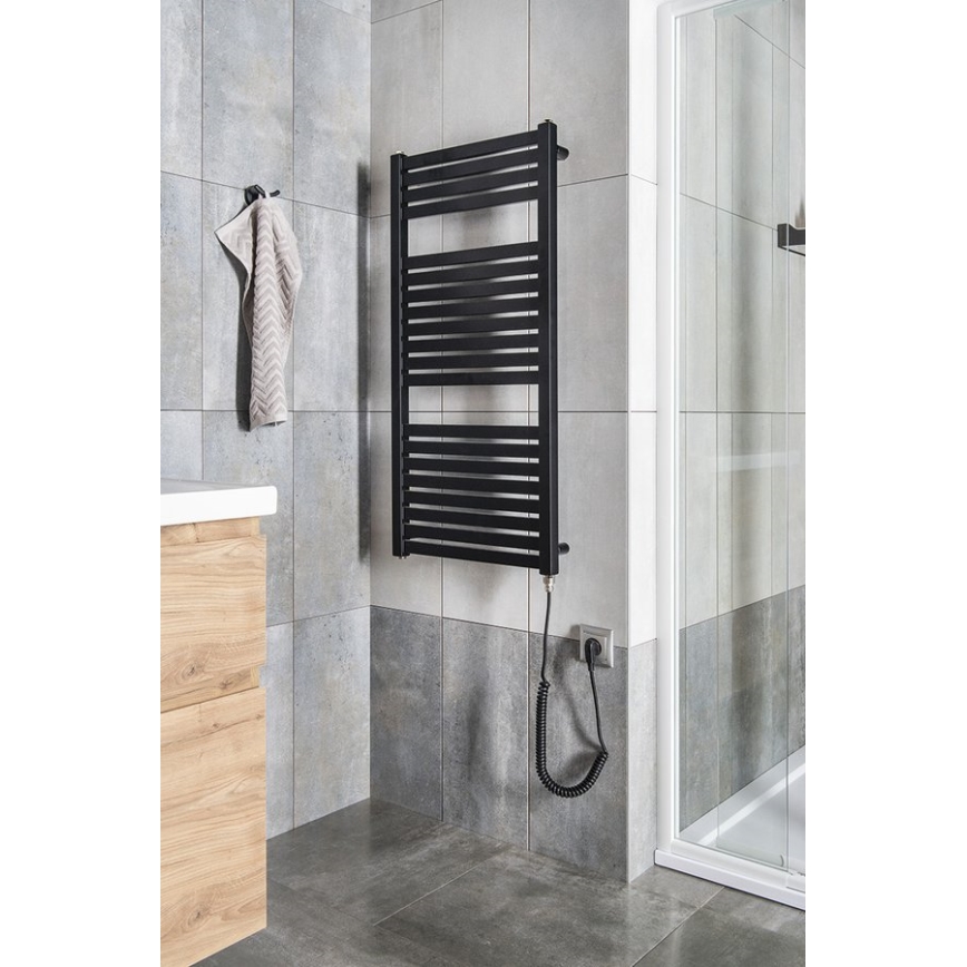 Aqualine - Radiador elétrico para casa de banho TONDI-E 300W/230V 97 cm mate preto direito