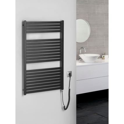 Aqualine - Radiador elétrico para casa de banho TONDI-E 400W/230V 97 cm mate preto direito