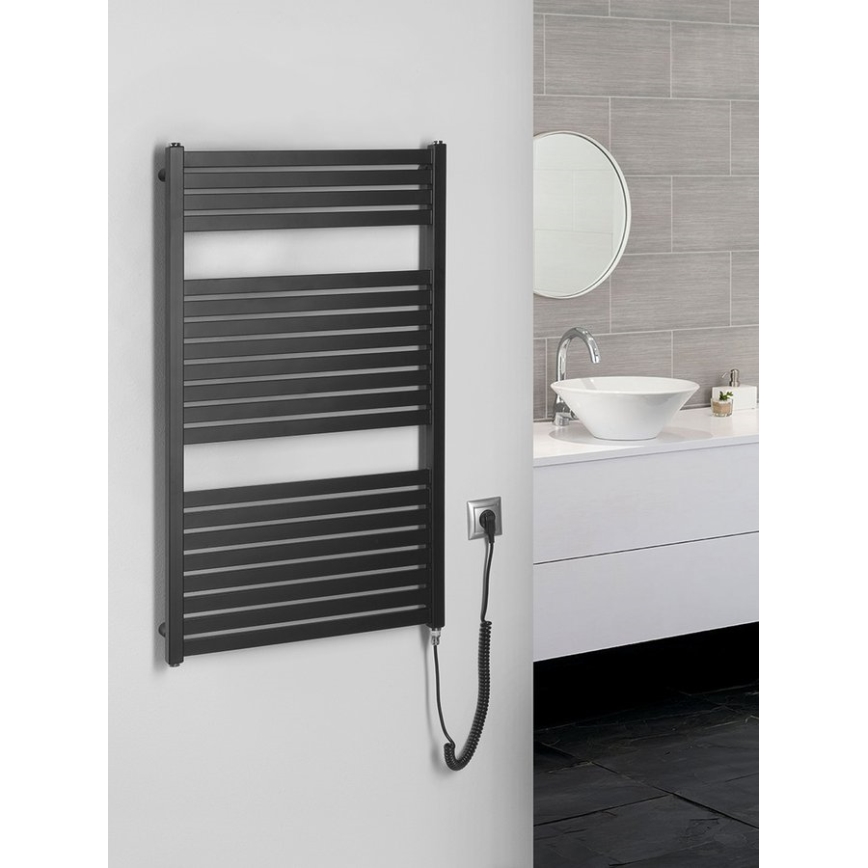Aqualine - Radiador elétrico para casa de banho TONDI-E 400W/230V 97 cm mate preto direito