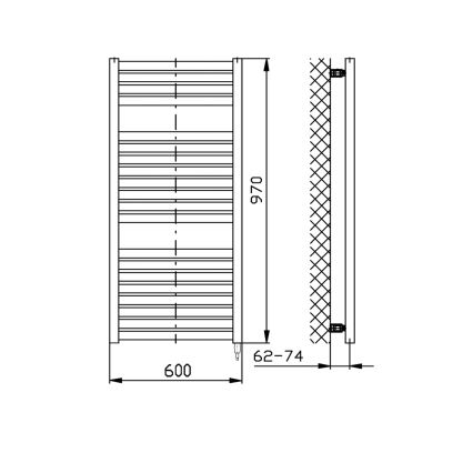 Aqualine - Radiador elétrico para casa de banho TONDI-E 400W/230V 97 cm mate preto direito