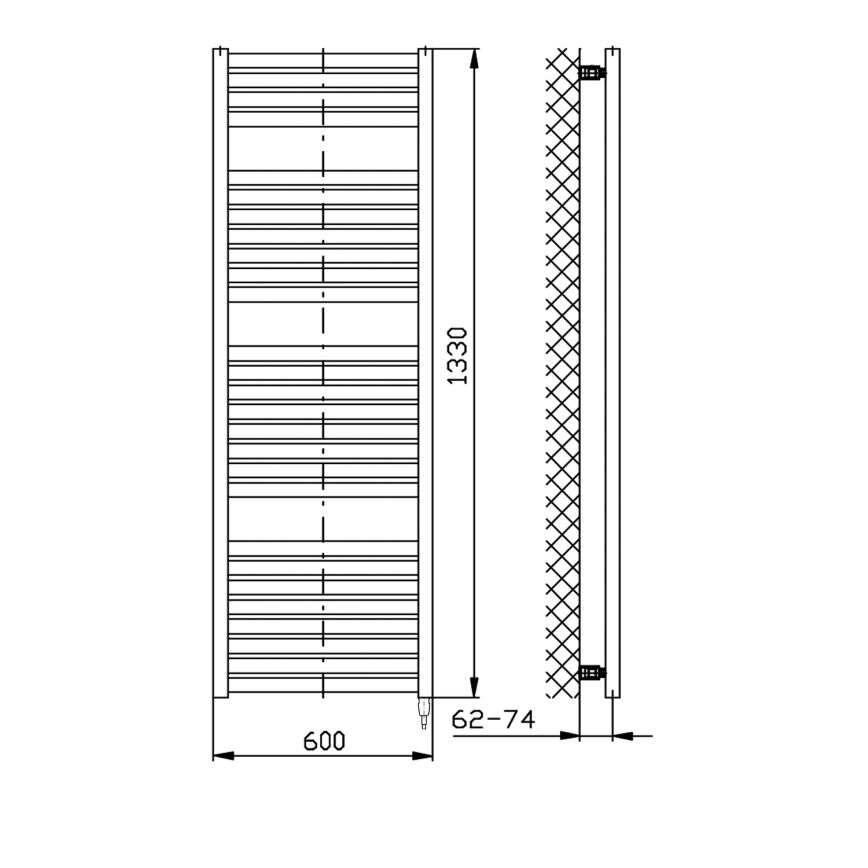 Aqualine - Radiador elétrico para casa de banho TONDI-E 600W/230V 133 cm branco direito