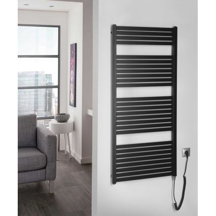 Aqualine - Radiador elétrico para casa de banho TONDI-E 600W/230V 133 cm mate preto direito