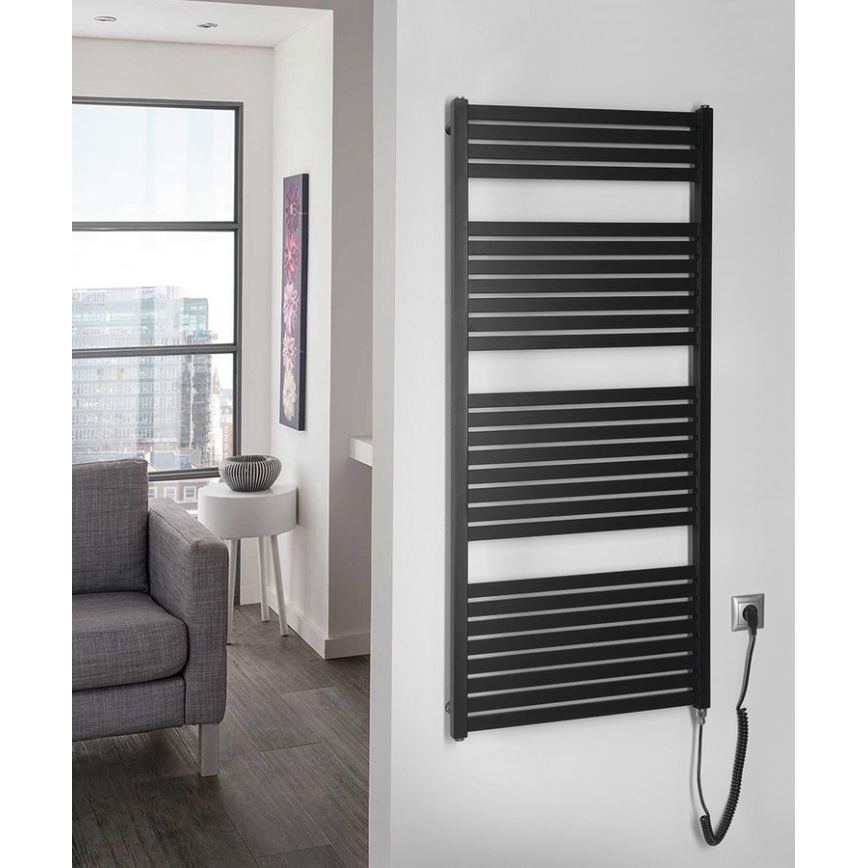 Aqualine - Radiador elétrico para casa de banho TONDI-E 600W/230V 133 cm mate preto direito