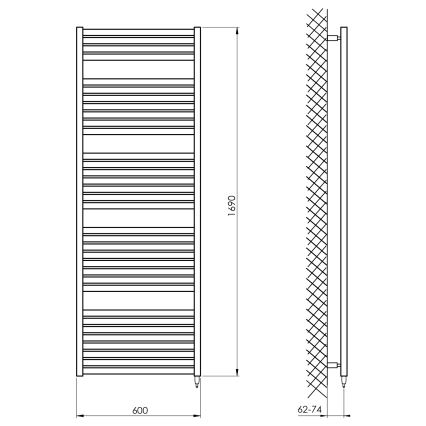 Aqualine - Radiador elétrico para casa de banho TONDI-E 800W/230V 169 cm branco direito