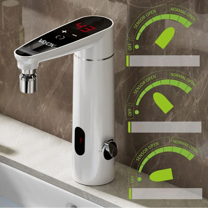 Aquecedor de água instantâneo tátil com sensor e display LED 3000W/230V IPX4 branco
