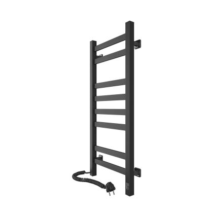Toalheiro aquecido para casa de banho com termóstato AVANGARD, 251W/230V, 80,6 cm, IP44, preto, ligação à esquerda, design quadrado