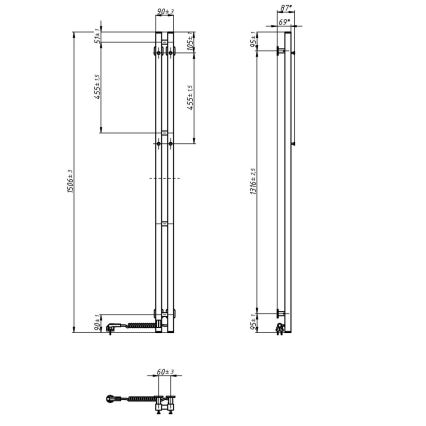 Aquecedor elétrico para toalhas com termostato SILOUETTE 200 W/230 V, 150,6 cm, IP44, branco, montagem à direita