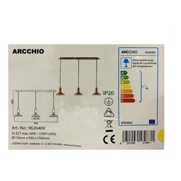 Arcchio - Candelabro suspenso JAIKA 3xE27/60W/230V