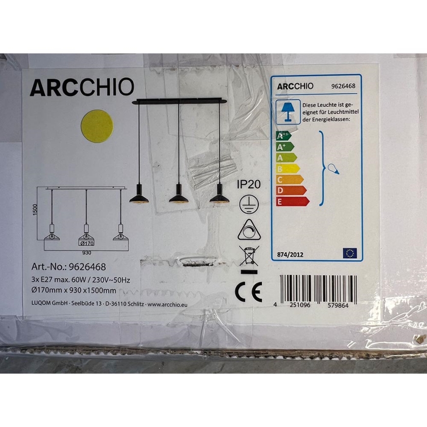Arcchio - Candelabro suspenso JAIKA 3xE27/60W/230V