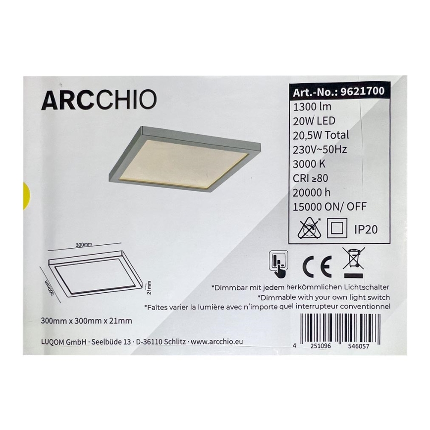 Arcchio - Iluminação de teto LED com regulação SOLVIE LED/20W/230V