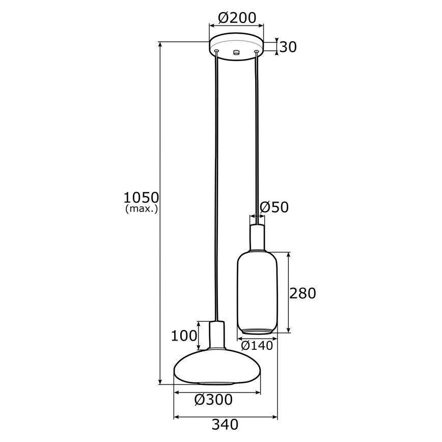 Argon 0896 - Candelabro suspenso SAGUNTO 2xE27/15W/230V latão