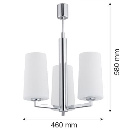 Argon 1224 - Candelabro suspenso CAMELOT 3xE27/15W/230V cromado brilhante