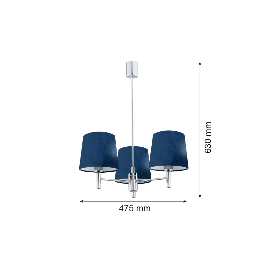 Argon 1381 - Candelabro suspenso BOLZANO 3xE27/15W/230V cromado azul/brilhante
