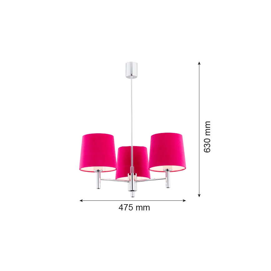 Argon 1382 - Candelabro suspenso BOLZANO 3xE27/15W/230V cromado rosa/brilhante