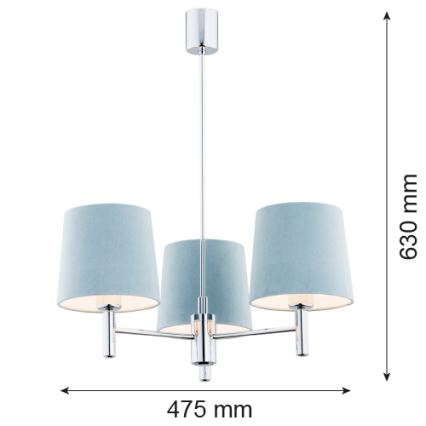 Argon 1383 - Candelabro suspenso BOLZANO 3xE27/15W/230V azul/cromado brilhante