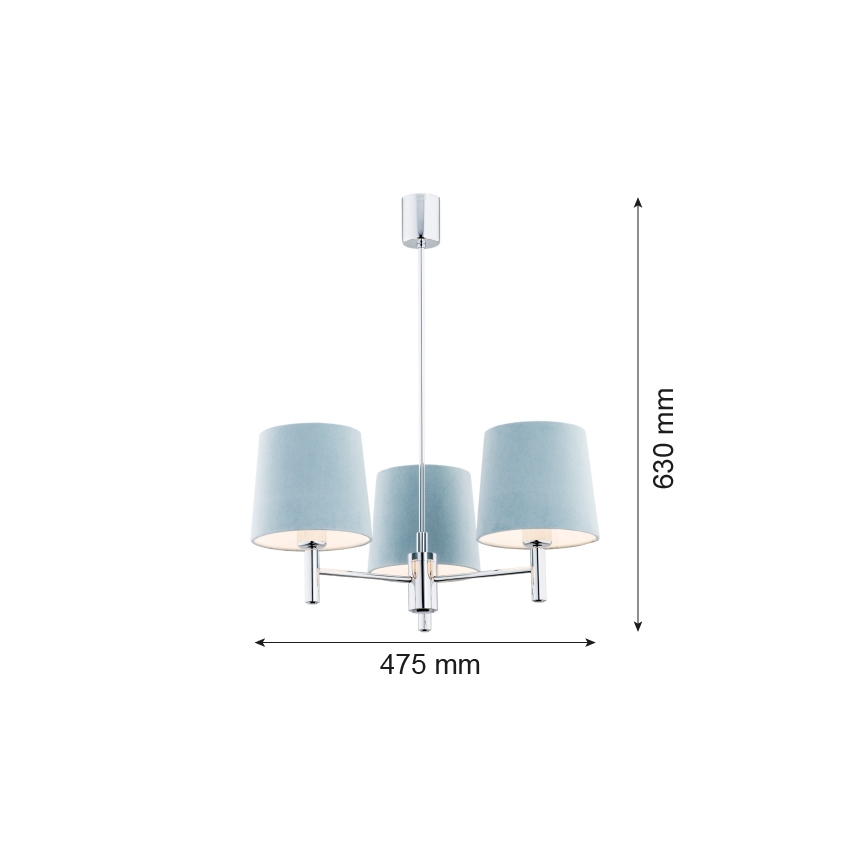 Argon 1383 - Candelabro suspenso BOLZANO 3xE27/15W/230V azul/cromado brilhante