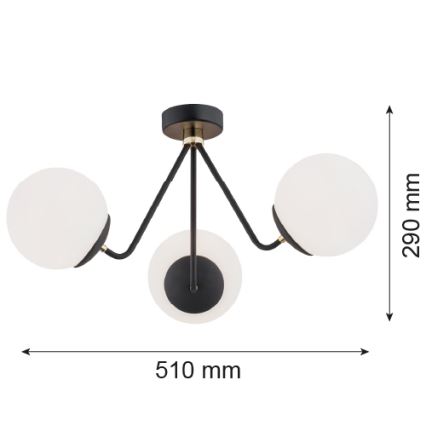 Argon 1478 - Candelabro montado à superfície TOMAR 3xE27/15W/230V preto