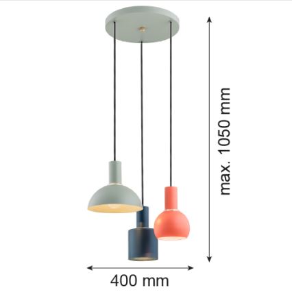 Argon 1479 - Candelabro suspenso SINES 3xE27/15W/230V verde/azul/laranja