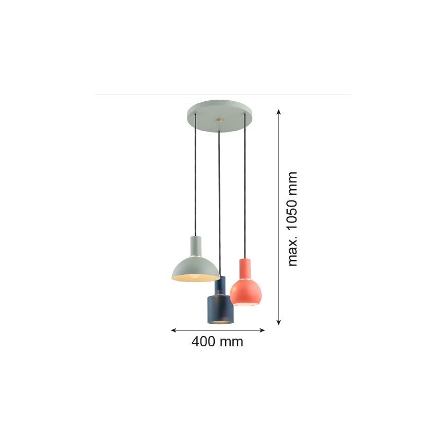 Argon 1479 - Candelabro suspenso SINES 3xE27/15W/230V verde/azul/laranja