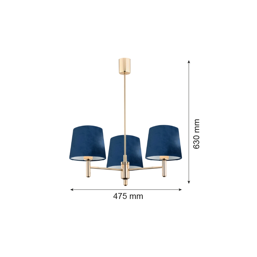 Argon 1485 - Candelabro suspenso PONTE 3xE27/15W/230V azul/latão
