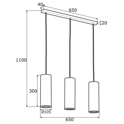 Argon 1486 - Candelabro suspenso LINEA 3xE27/15W/230V latão/preto