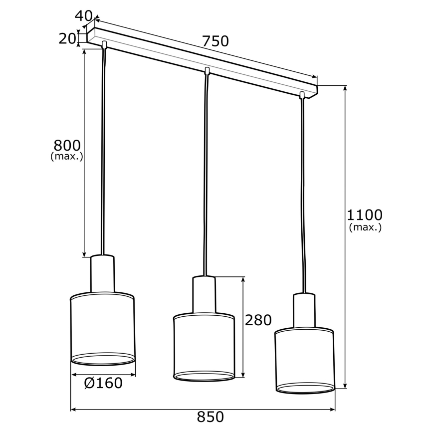 Argon 1490 - Candelabro suspenso HERMAN 3xE27/15W/230V latão/preto
