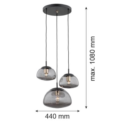 Argon 1493 - Candelabro suspenso TRINI 3xE27/15W/230V preto