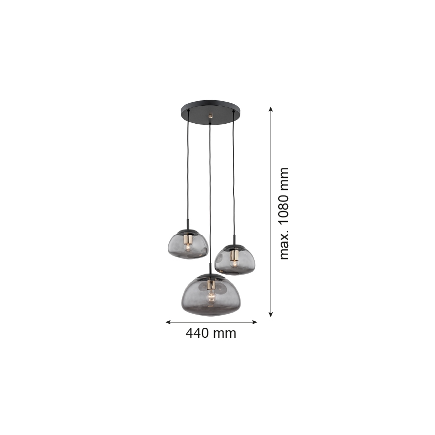 Argon 1493 - Candelabro suspenso TRINI 3xE27/15W/230V preto