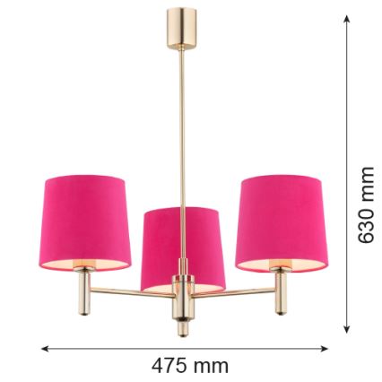 Argon 1498 - Candelabro suspenso PONTE 3xE27/15W/230V rosa/latão
