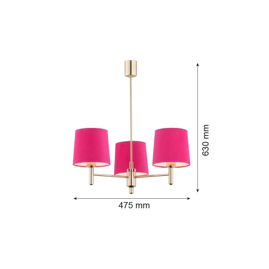 Argon 1498 - Candelabro suspenso PONTE 3xE27/15W/230V rosa/latão