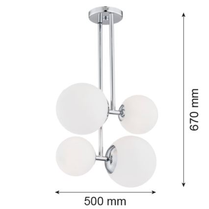 Argon 1646 - Candelabro suspenso ASPEN 4xE27/15W/230V cromado brilhante