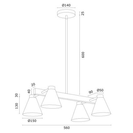 Argon 1773 - Candelabro suspenso AVALONE 4xE27/15W/230V branco/dourado