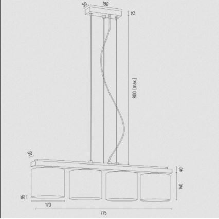 Argon 1814 - Candelabro suspenso CANOA 4xE27/15W/230V preto