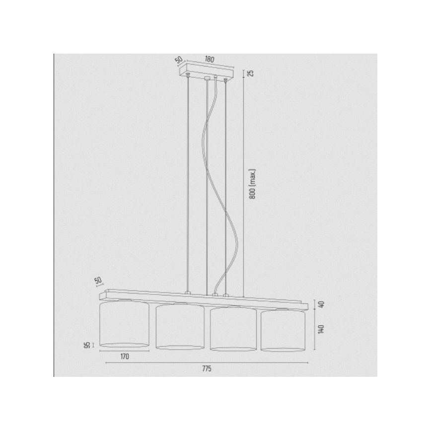 Argon 1814 - Candelabro suspenso CANOA 4xE27/15W/230V preto